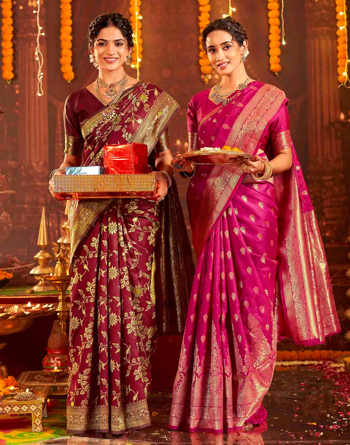 Maroon Silk Woven Banarasi Saree