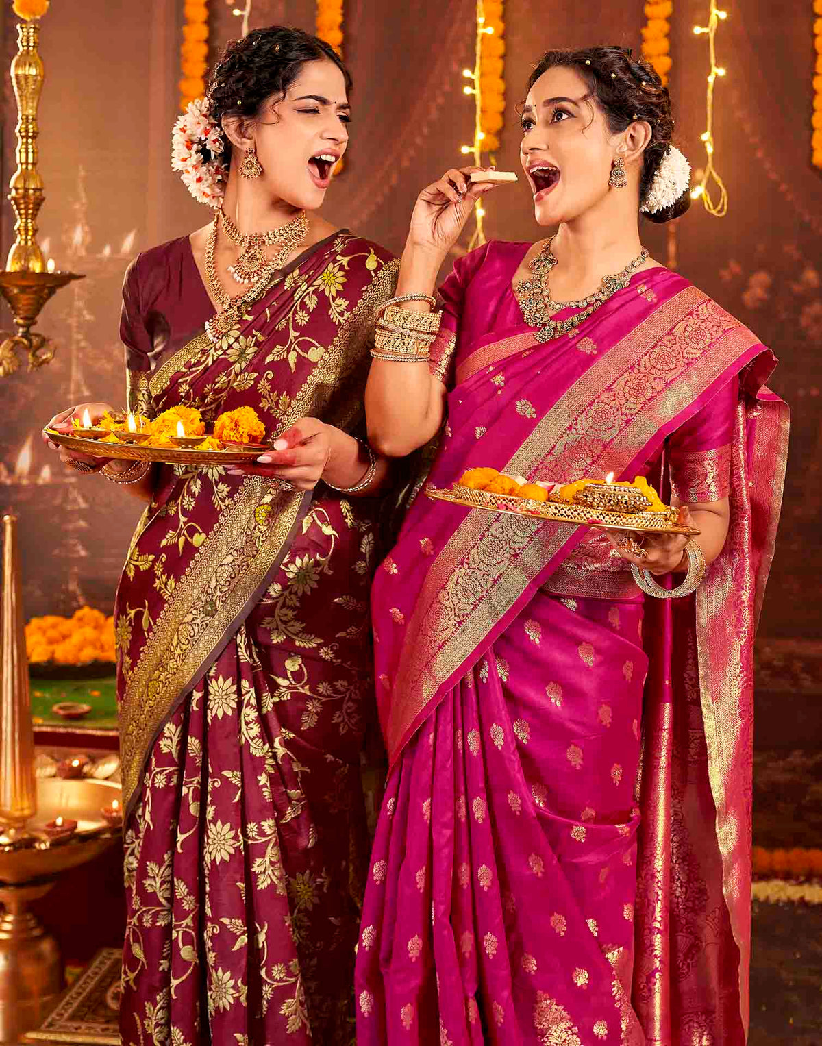 Maroon Silk Woven Banarasi Saree