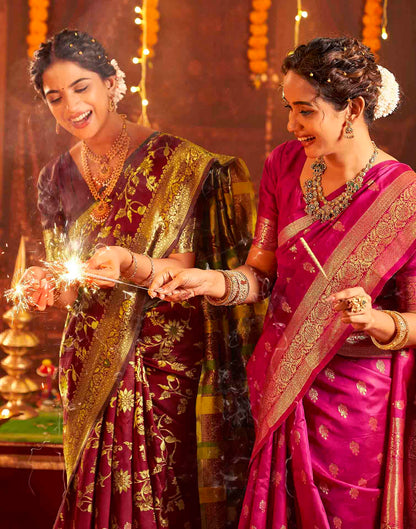 Maroon Silk Woven Banarasi Saree