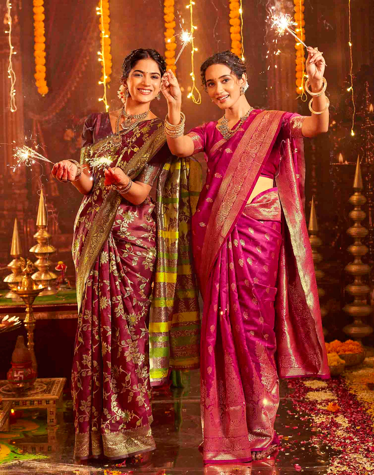 Maroon Silk Woven Banarasi Saree