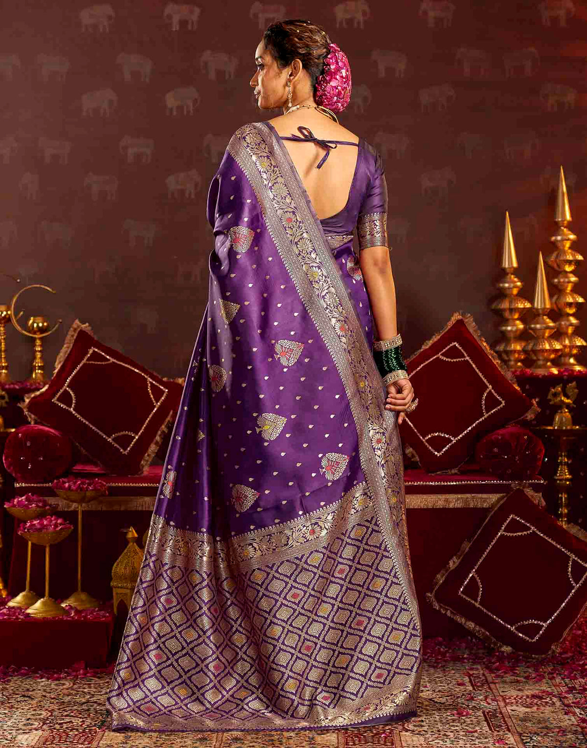 Wine Silk Woven Banarasi Saree