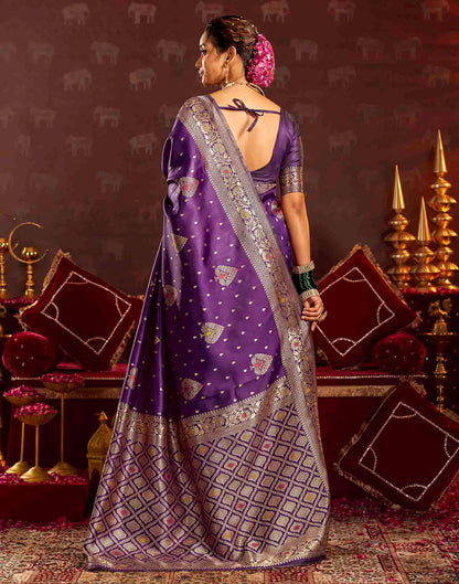 Wine Silk Woven Banarasi Saree