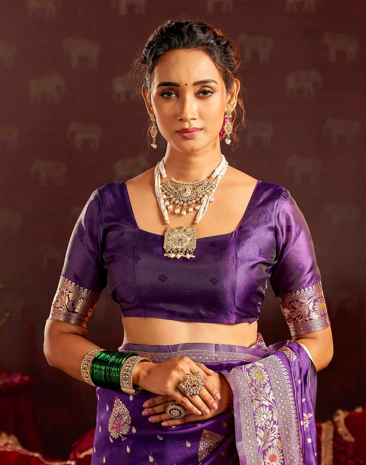 Wine Silk Woven Banarasi Saree