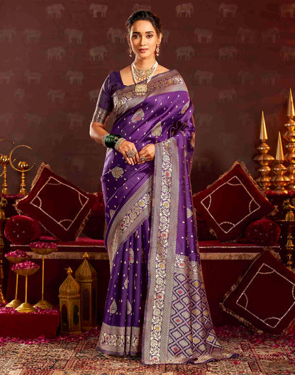 Wine Silk Woven Banarasi Saree