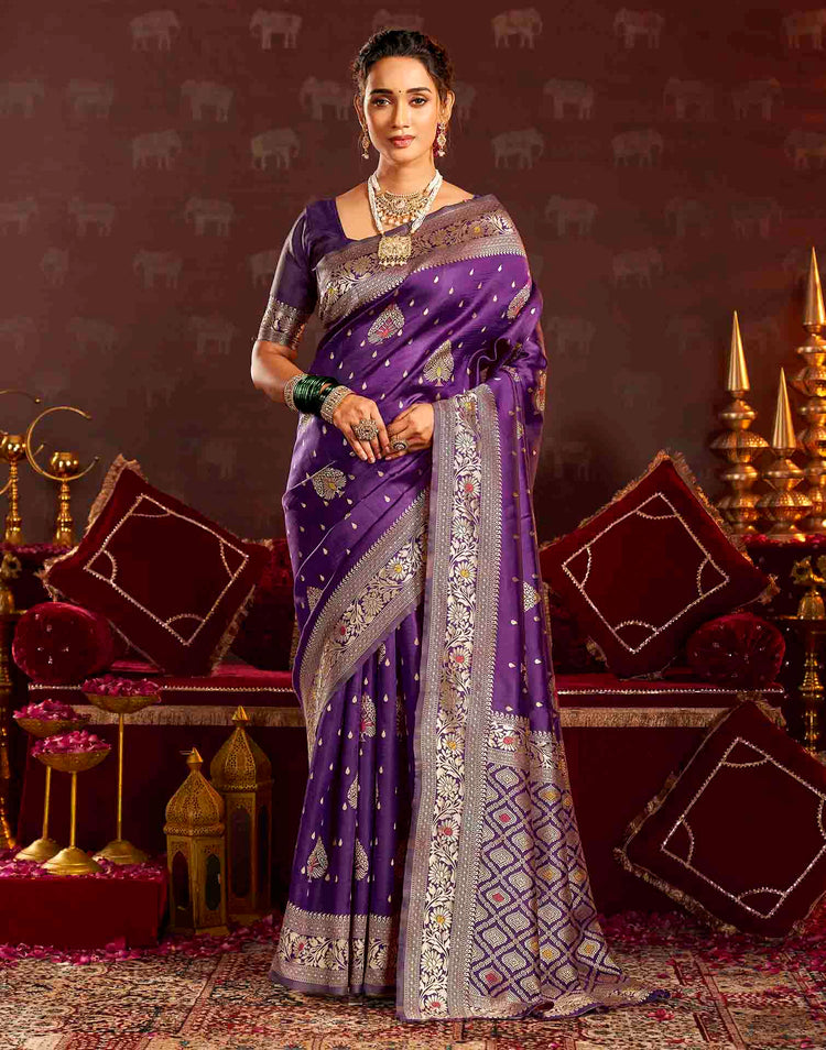 Wine Silk Woven Banarasi Saree