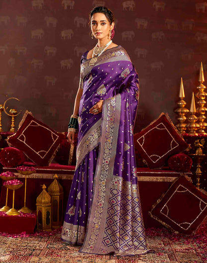 Wine Silk Woven Banarasi Saree