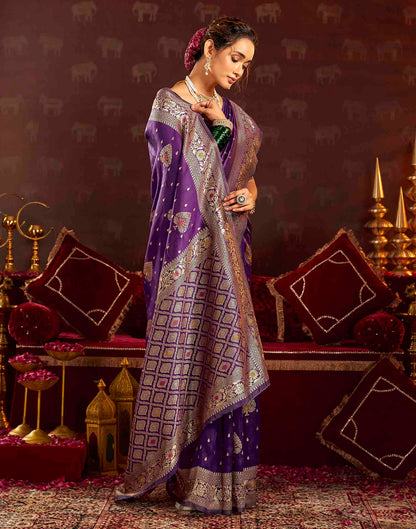 Wine Silk Woven Banarasi Saree
