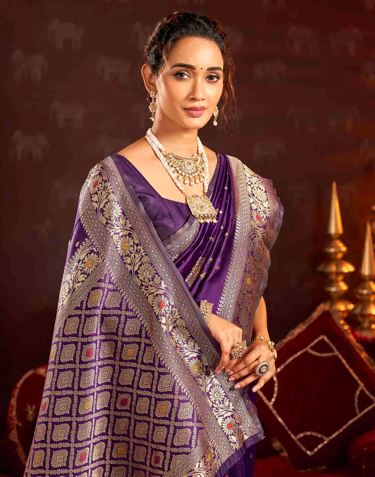 Wine Silk Woven Banarasi Saree