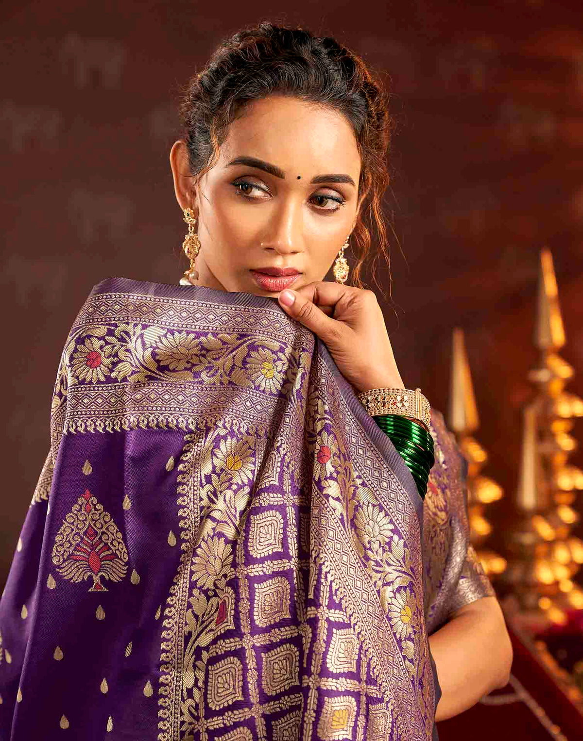 Wine Silk Woven Banarasi Saree