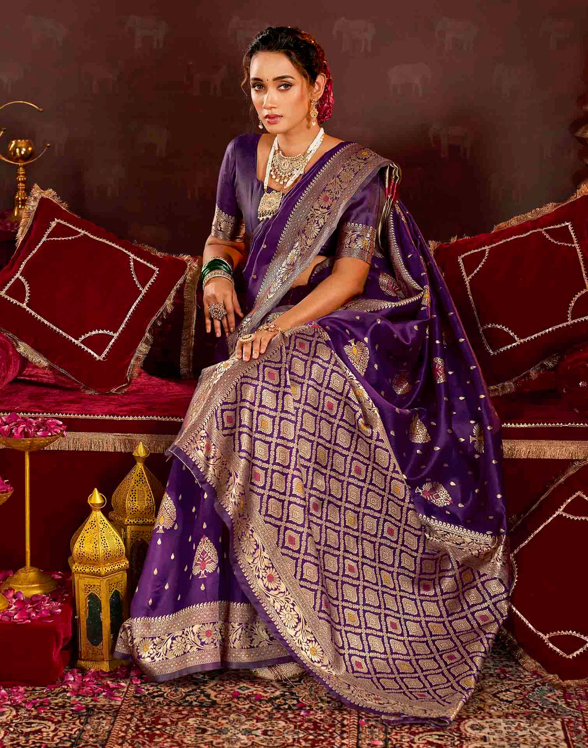 Wine Silk Woven Banarasi Saree