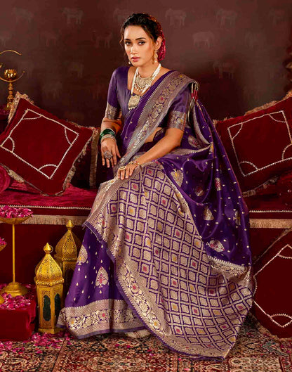 Wine Silk Woven Banarasi Saree