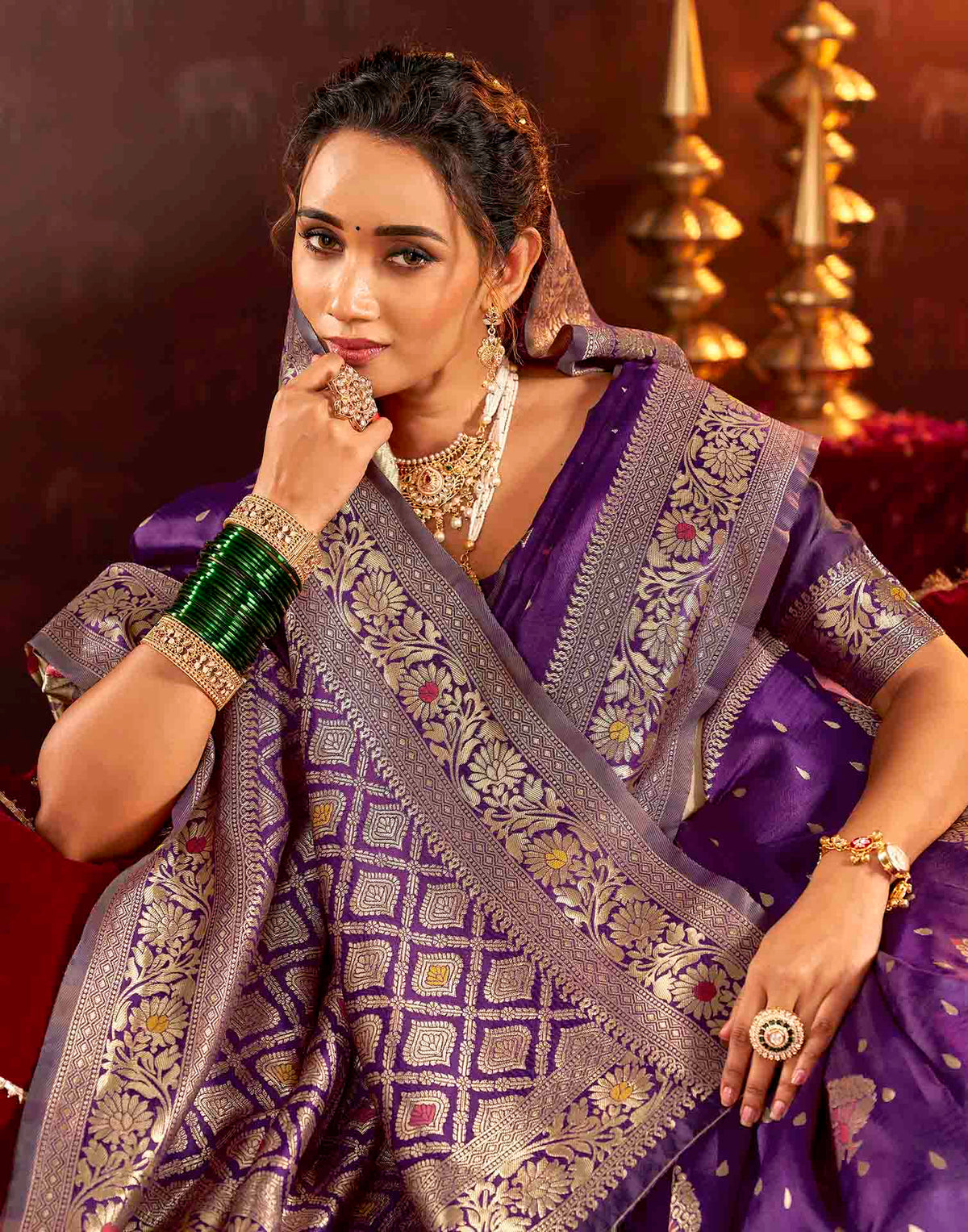 Wine Silk Woven Banarasi Saree