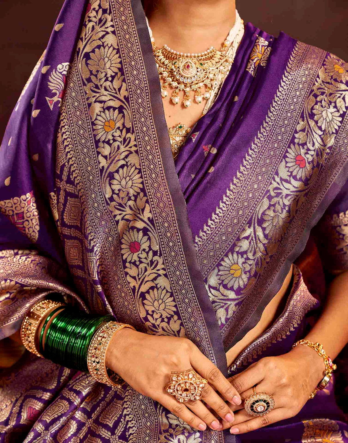 Wine Silk Woven Banarasi Saree