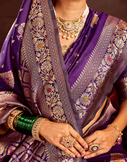 Wine Silk Woven Banarasi Saree