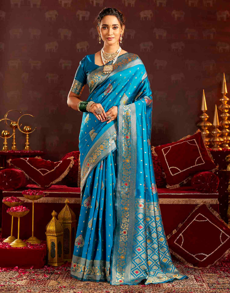 Sky Blue Silk Woven Banarasi Saree