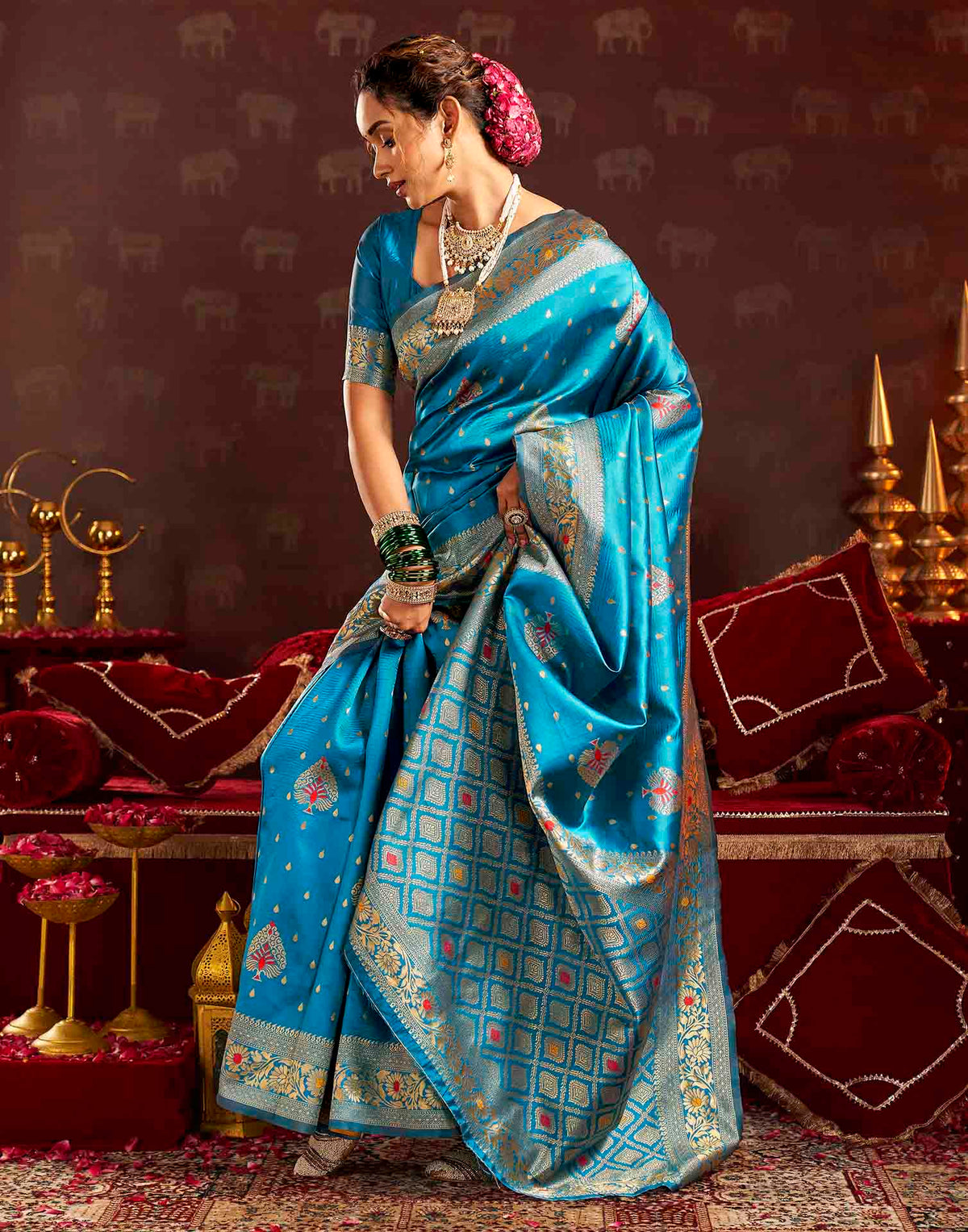Sky Blue Silk Woven Banarasi Saree