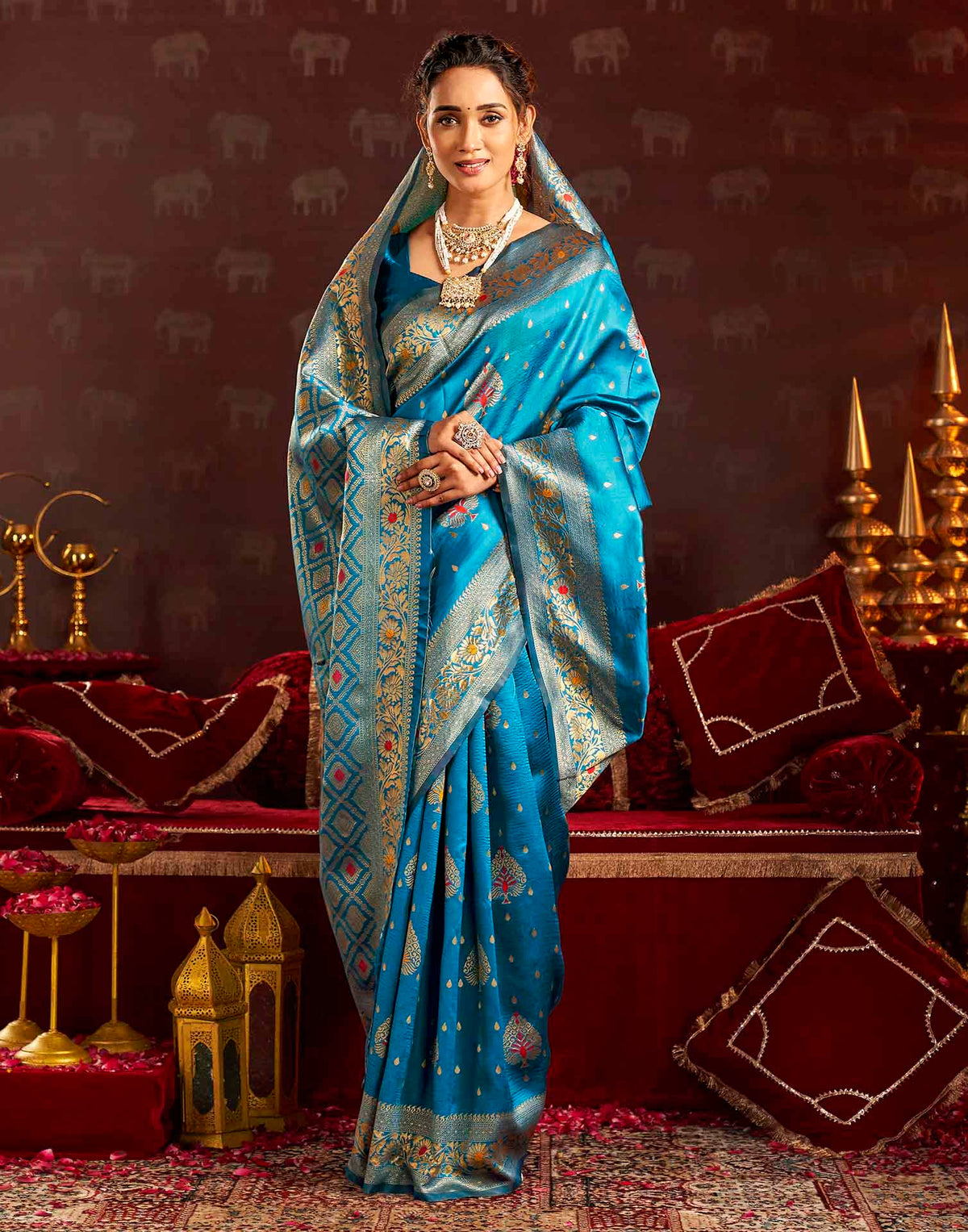 Sky Blue Silk Woven Banarasi Saree