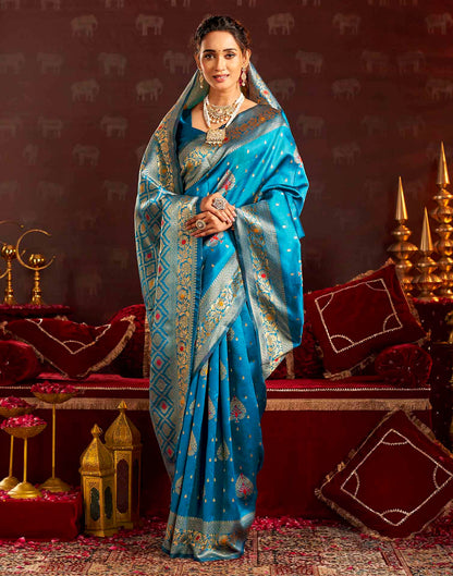 Sky Blue Silk Woven Banarasi Saree