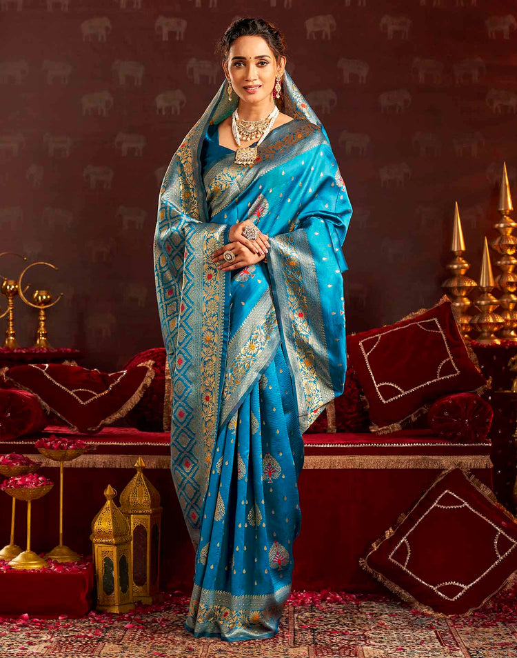 Sky Blue Silk Woven Banarasi Saree