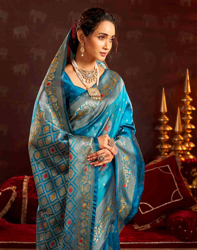Sky Blue Silk Woven Banarasi Saree