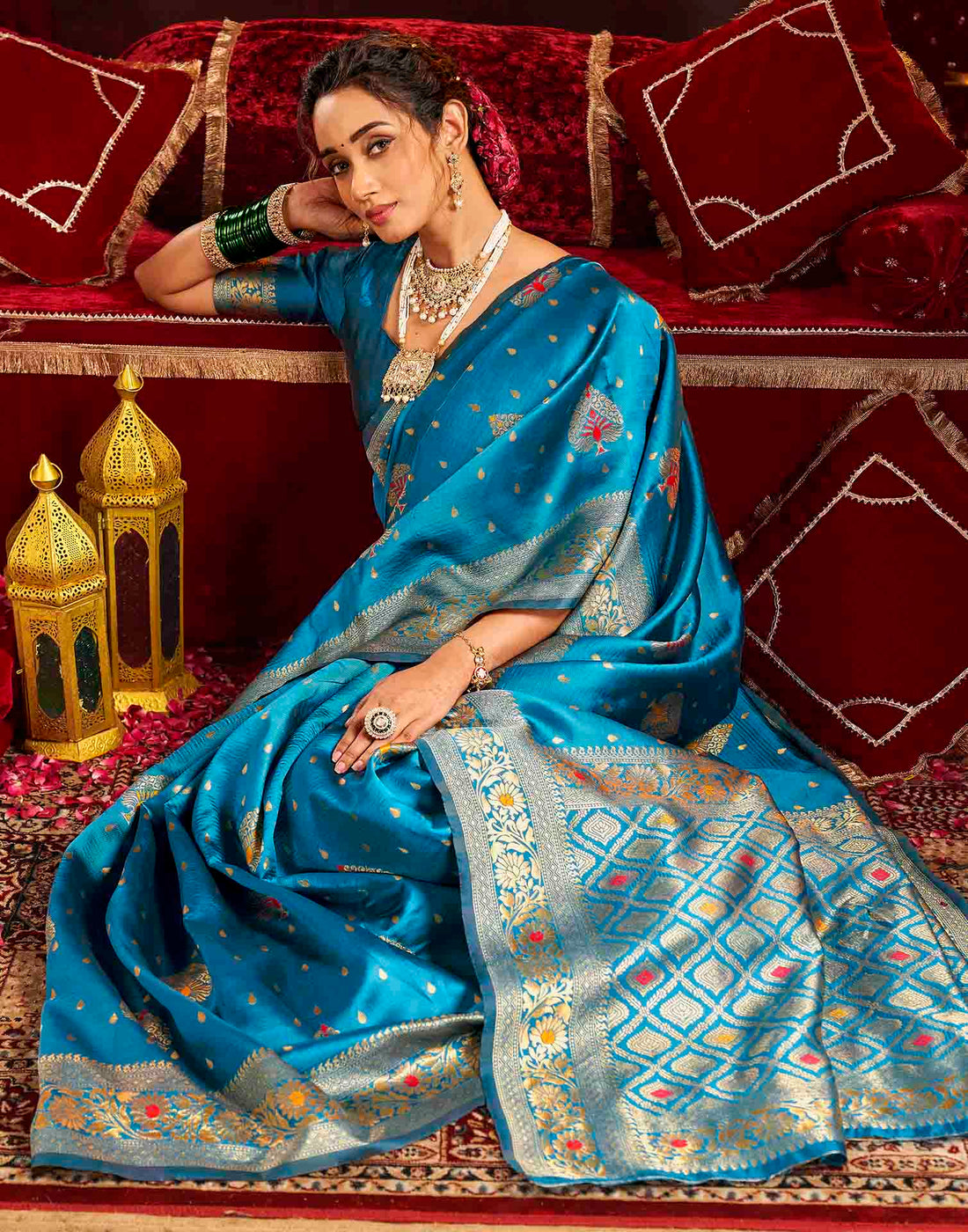 Sky Blue Silk Woven Banarasi Saree