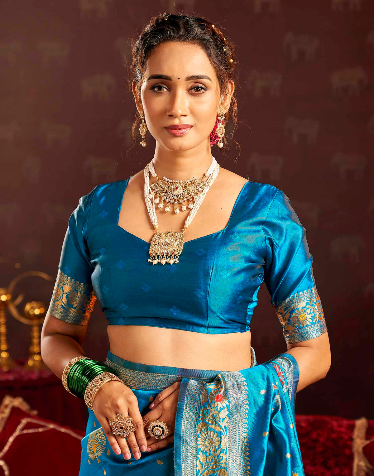 Sky Blue Silk Woven Banarasi Saree