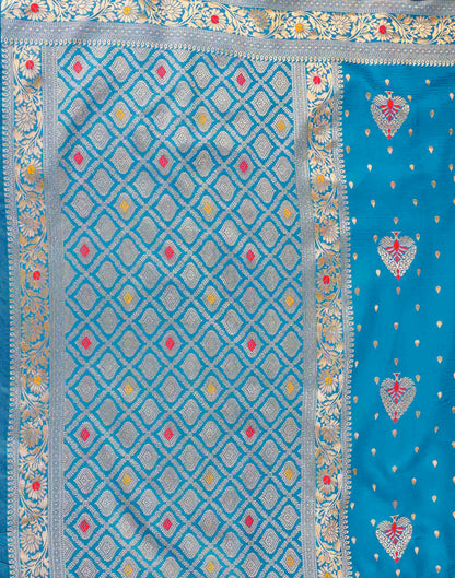 Sky Blue Silk Woven Banarasi Saree