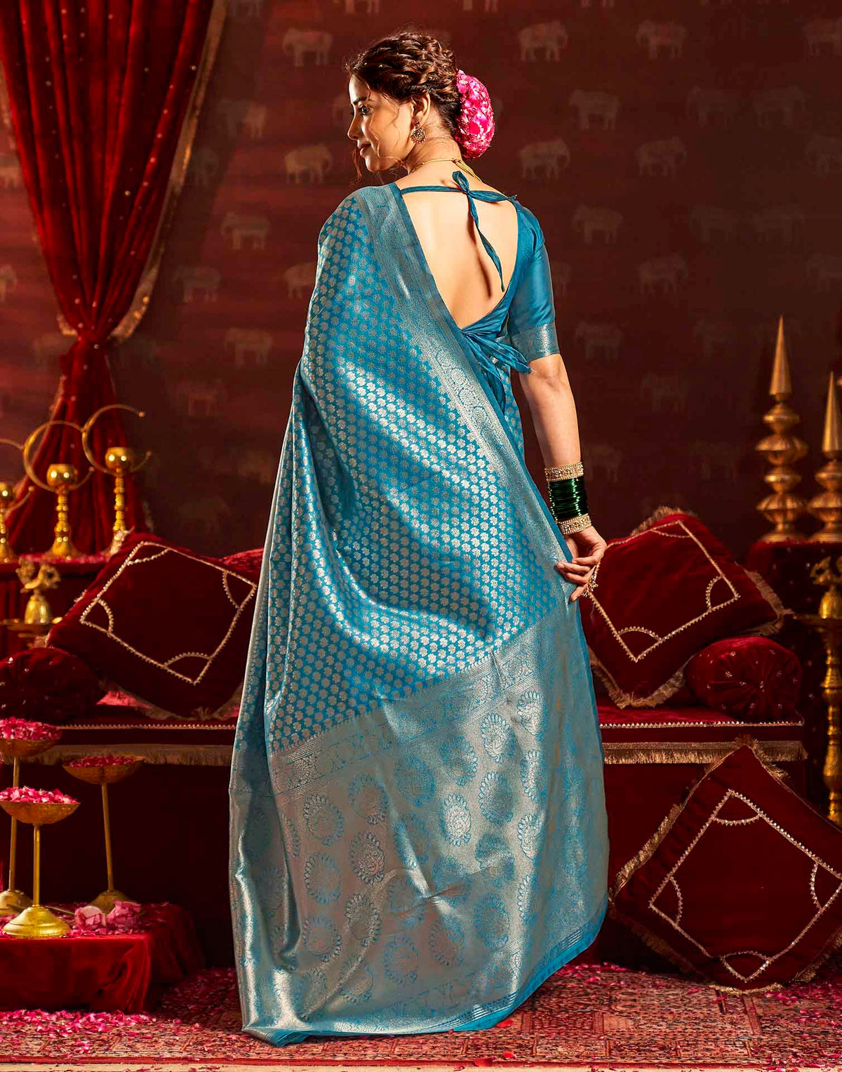 Sea Blue Silk Woven Banarasi Saree