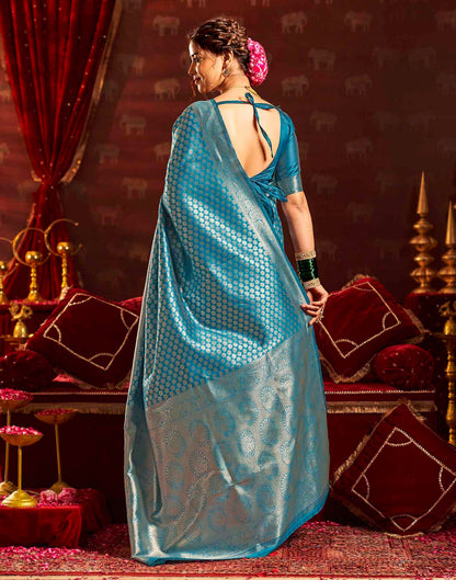 Sea Blue Silk Woven Banarasi Saree