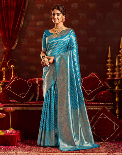 Sea Blue Silk Woven Banarasi Saree
