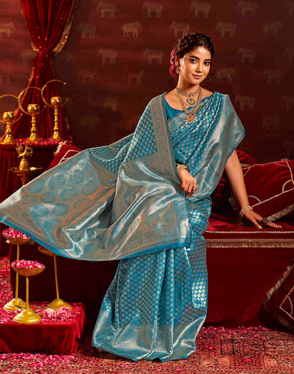 Sea Blue Silk Woven Banarasi Saree