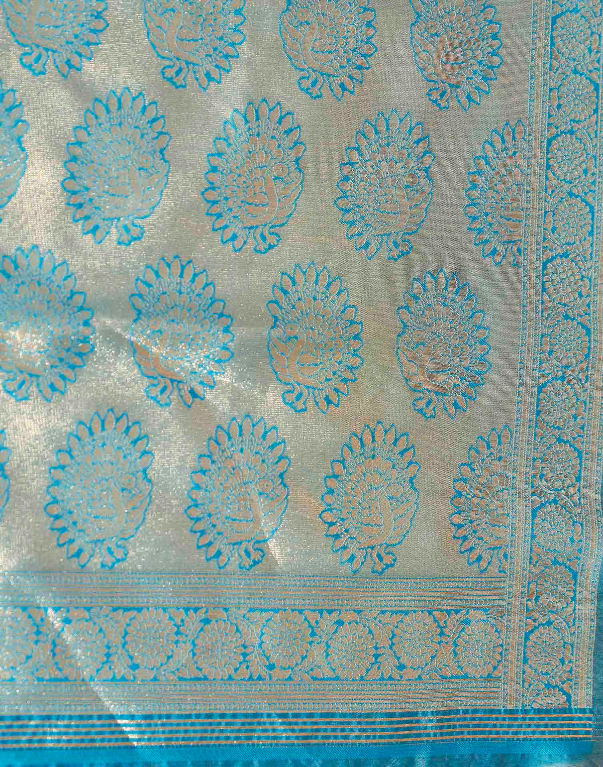 Sea Blue Silk Woven Banarasi Saree