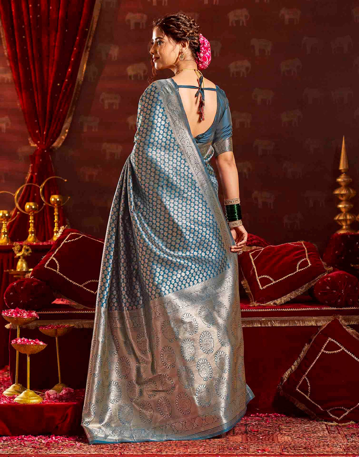 Dark Blue Silk Woven Banarasi Saree