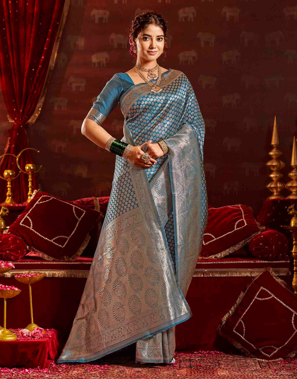 Dark Blue Silk Woven Banarasi Saree