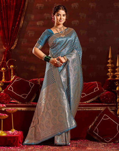 Dark Blue Silk Woven Banarasi Saree