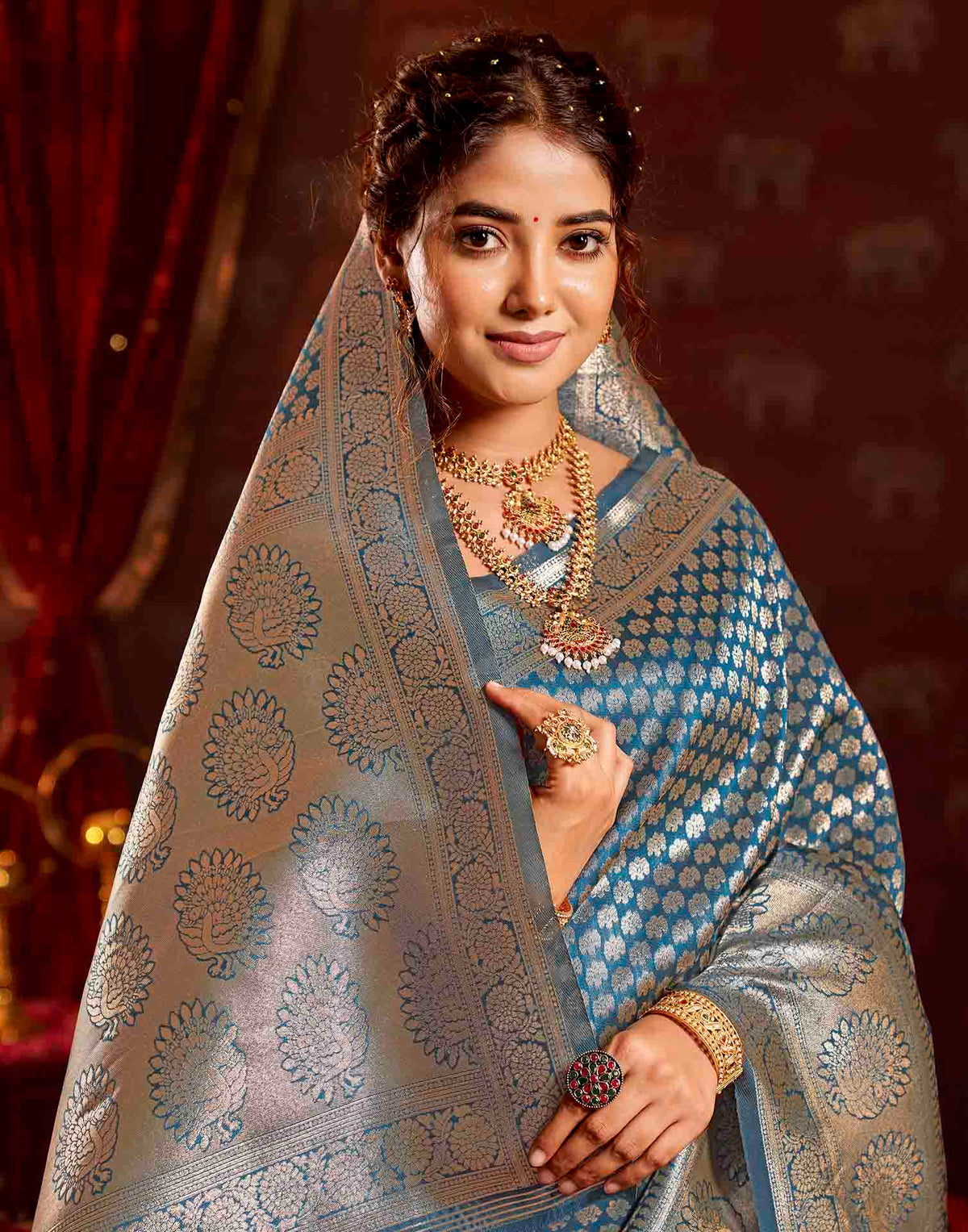 Dark Blue Silk Woven Banarasi Saree
