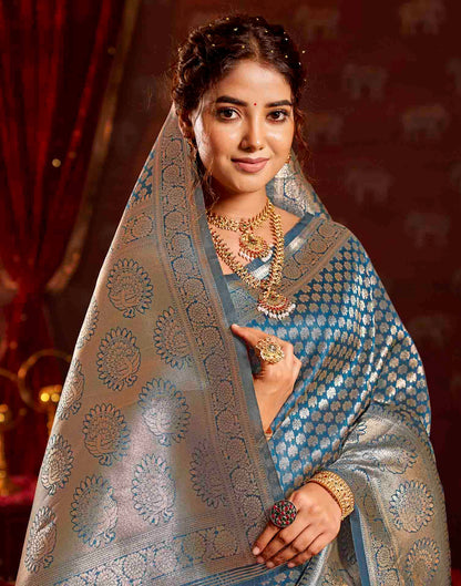 Dark Blue Silk Woven Banarasi Saree