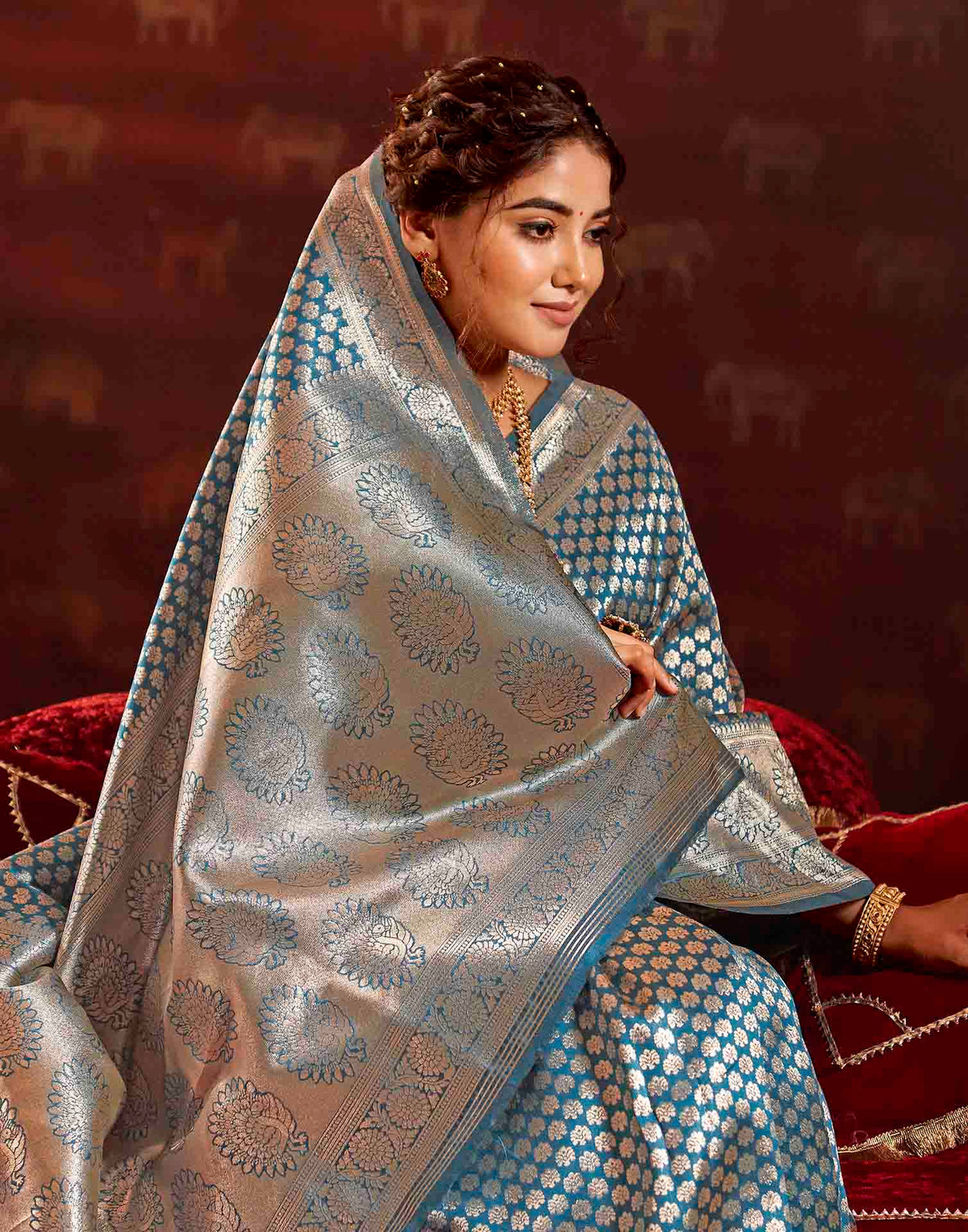 Dark Blue Silk Woven Banarasi Saree