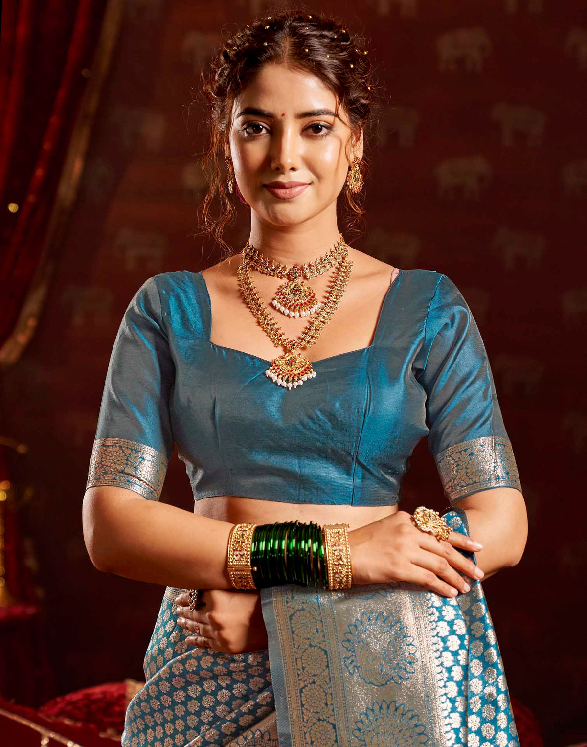 Dark Blue Silk Woven Banarasi Saree