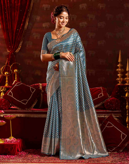 Dark Blue Silk Woven Banarasi Saree