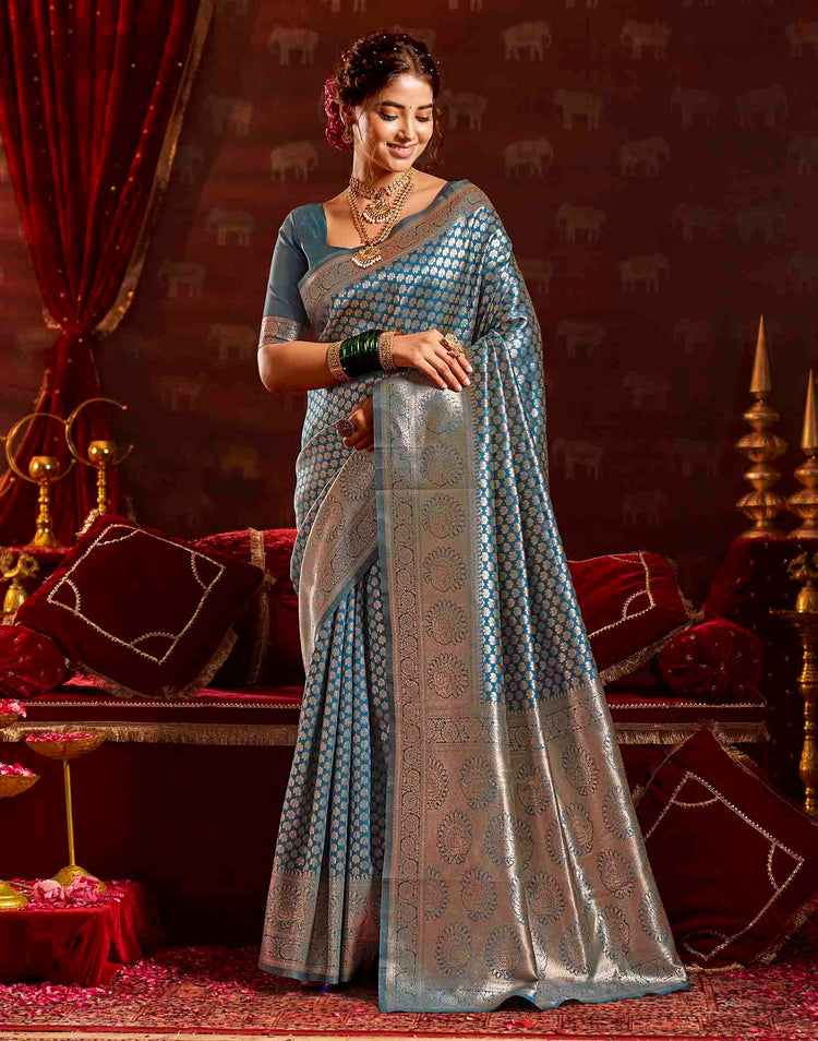 Dark Blue Silk Woven Banarasi Saree