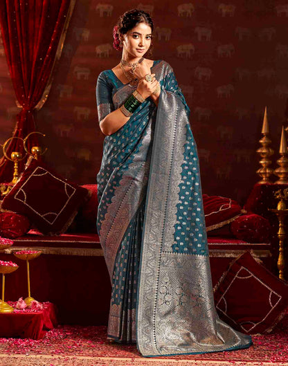 Blue Silk Woven Banarasi Saree