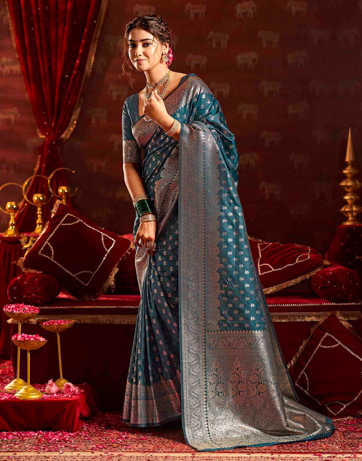 Blue Silk Woven Banarasi Saree