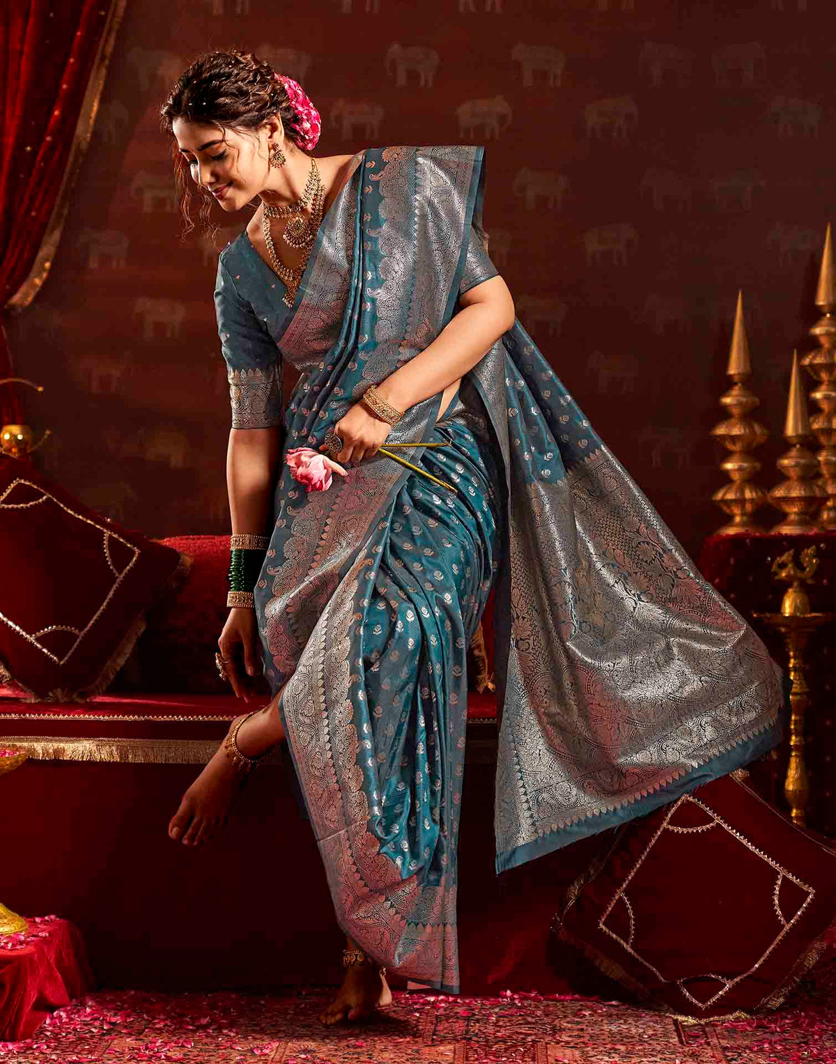 Blue Silk Woven Banarasi Saree