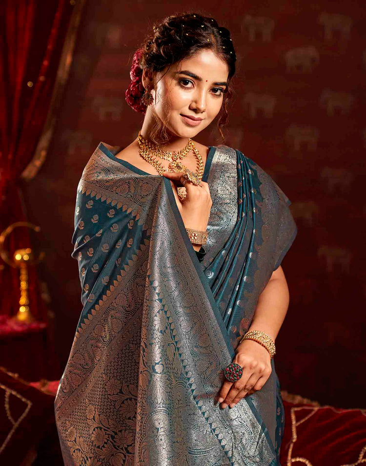 Blue Silk Woven Banarasi Saree