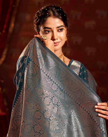 Blue Silk Woven Banarasi Saree