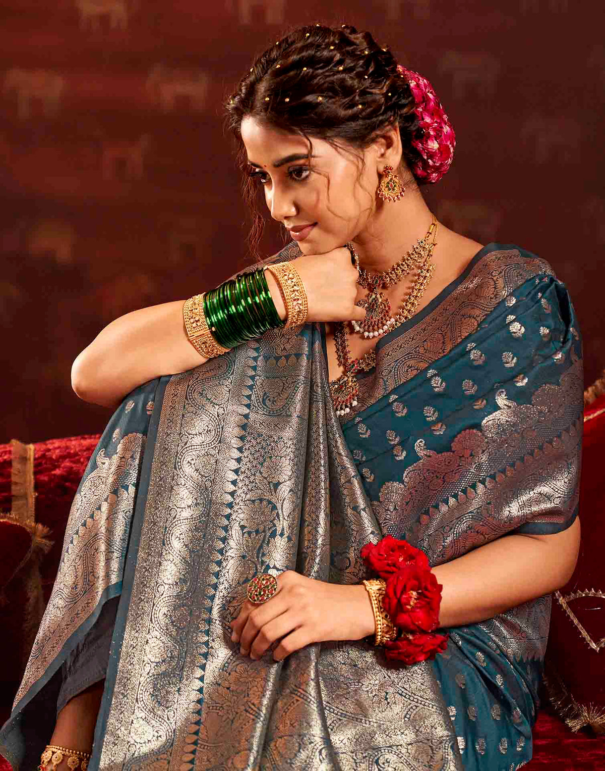Blue Silk Woven Banarasi Saree