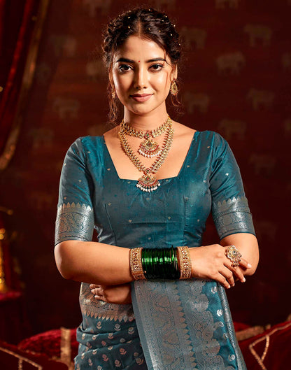 Blue Silk Woven Banarasi Saree