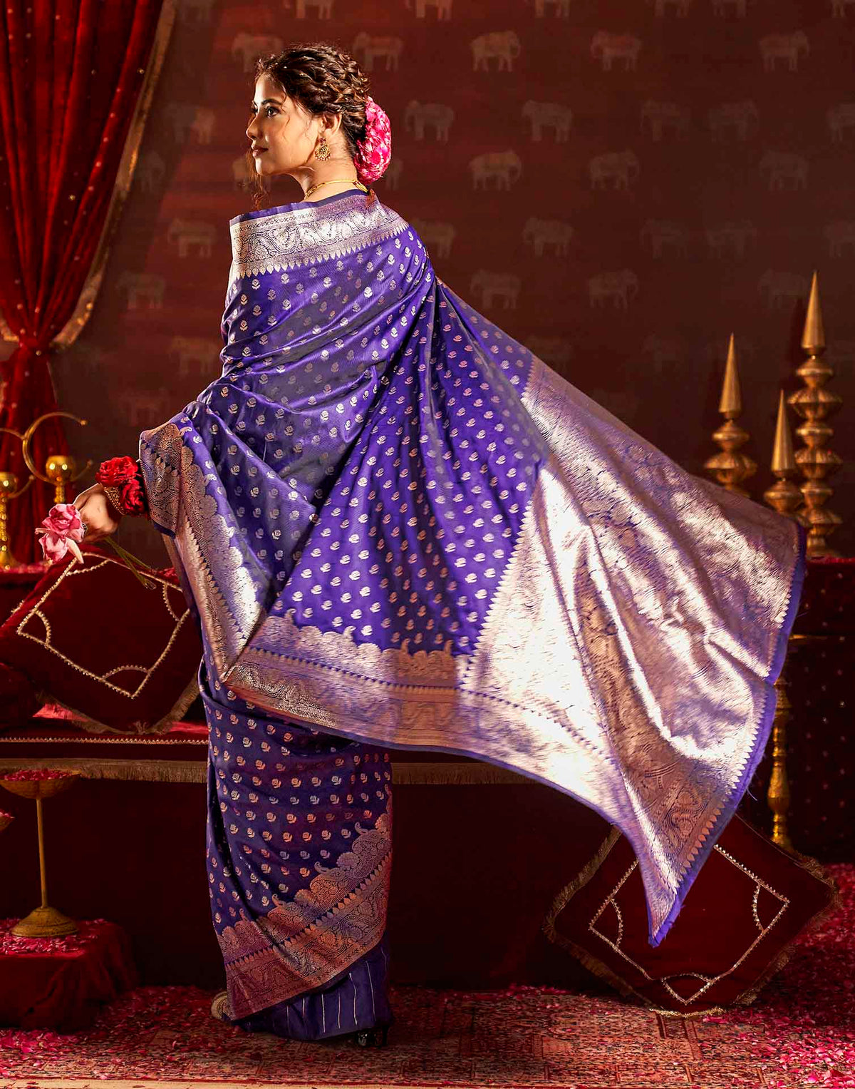 Navy Blue Silk Woven Banarasi Saree