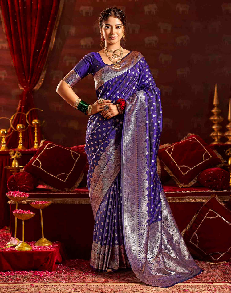 Navy Blue Silk Woven Banarasi Saree
